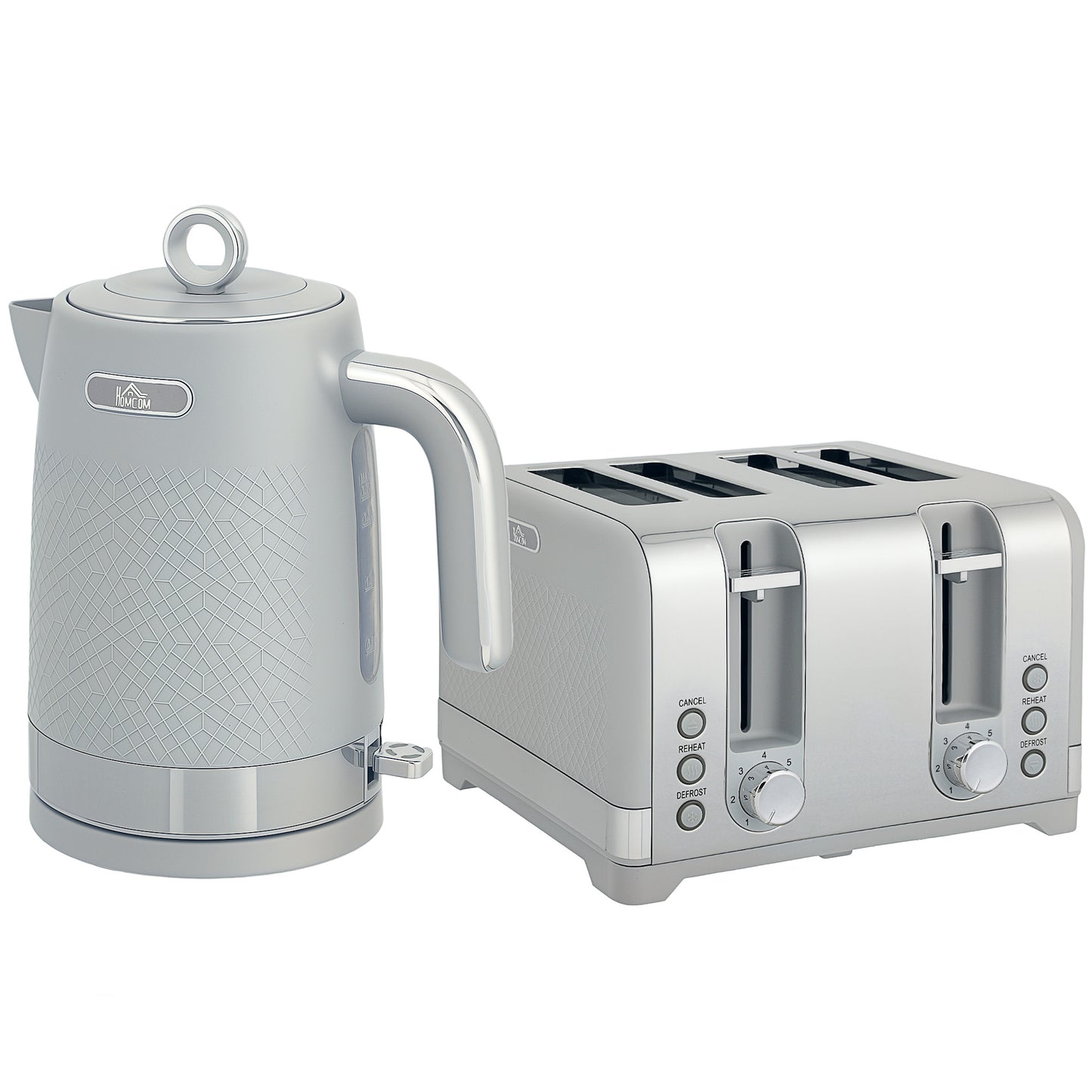 Sleek Textured Kettle and Four-Slice Toaster Set - Grey
