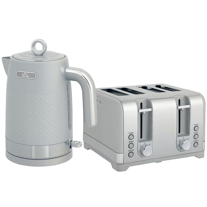 Sleek Textured Kettle and Four-Slice Toaster Set - Grey