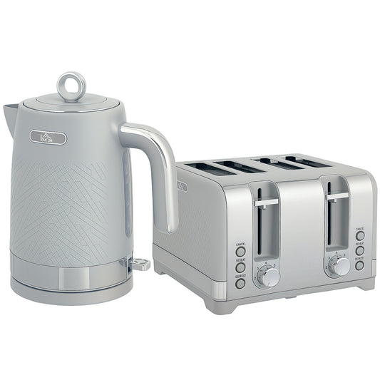 Sleek Textured Kettle and Four-Slice Toaster Set - Grey