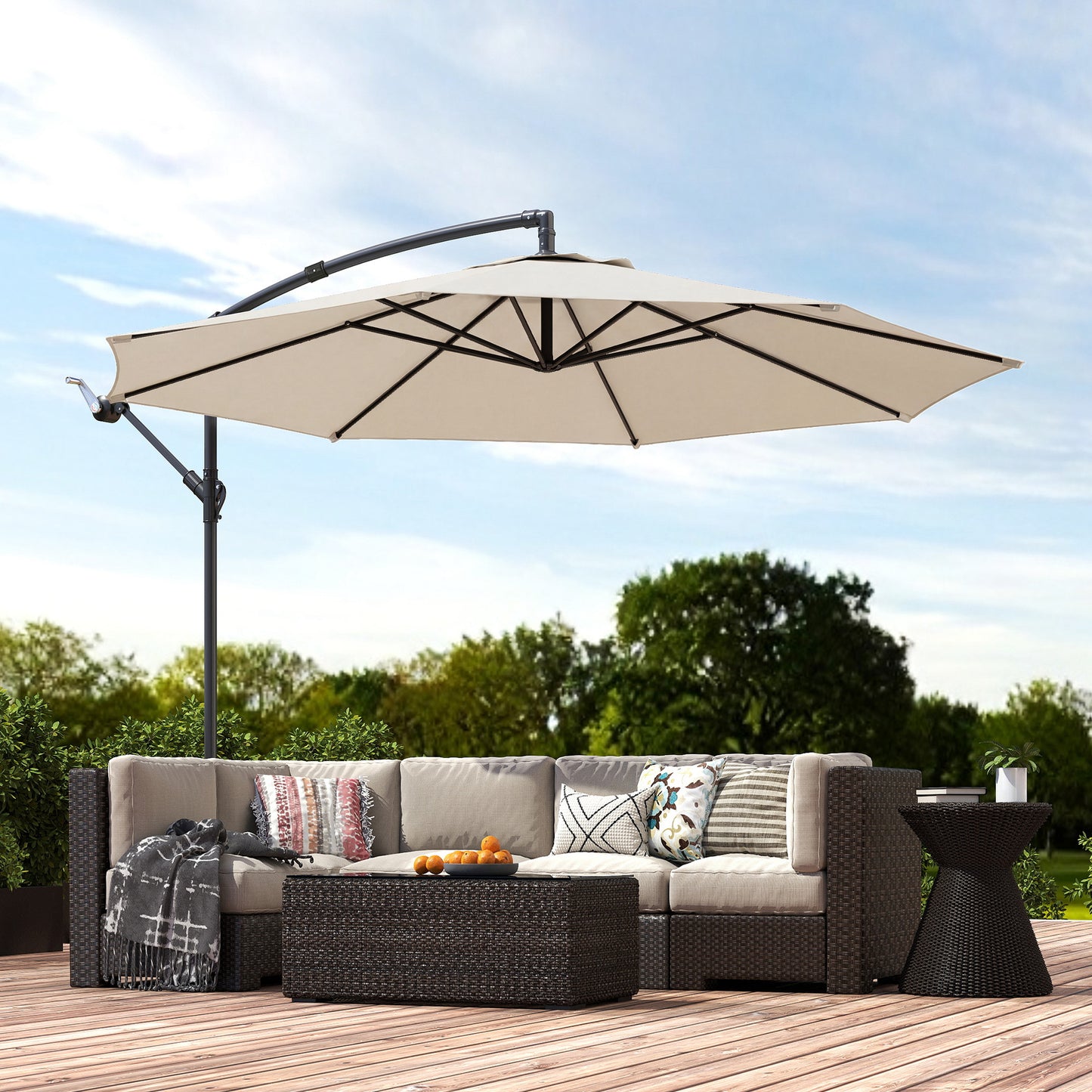 3 m Overhanging Cantilever Parasol, with Cross Base - Cream White