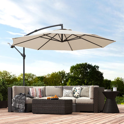 3 m Overhanging Cantilever Parasol, with Cross Base - Cream White
