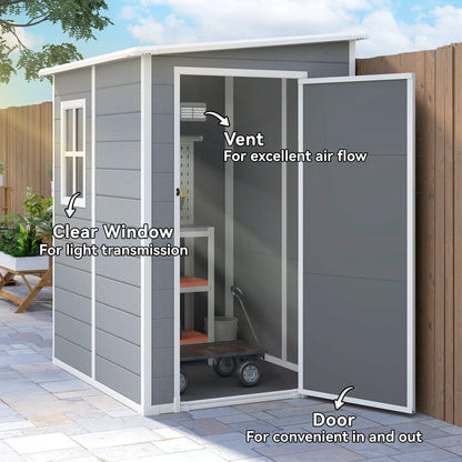 4'x5' Garden Storage Shed, Lean to Shed, Lockable Garden Shed with Window, Vent and Plastic Roof, Grey