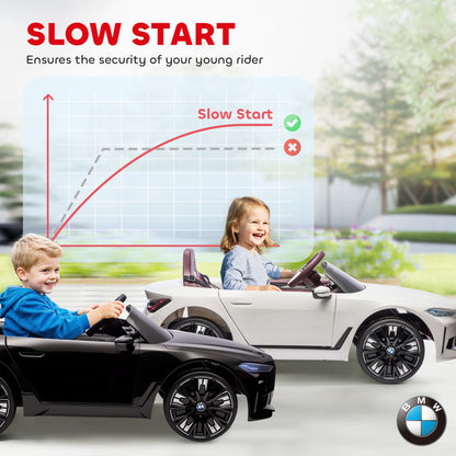 BMW i4 Licensed 12V Kids Electric Ride-On Car, with Remote Control, Portable Battery, Music, Horn, Headlights - Black