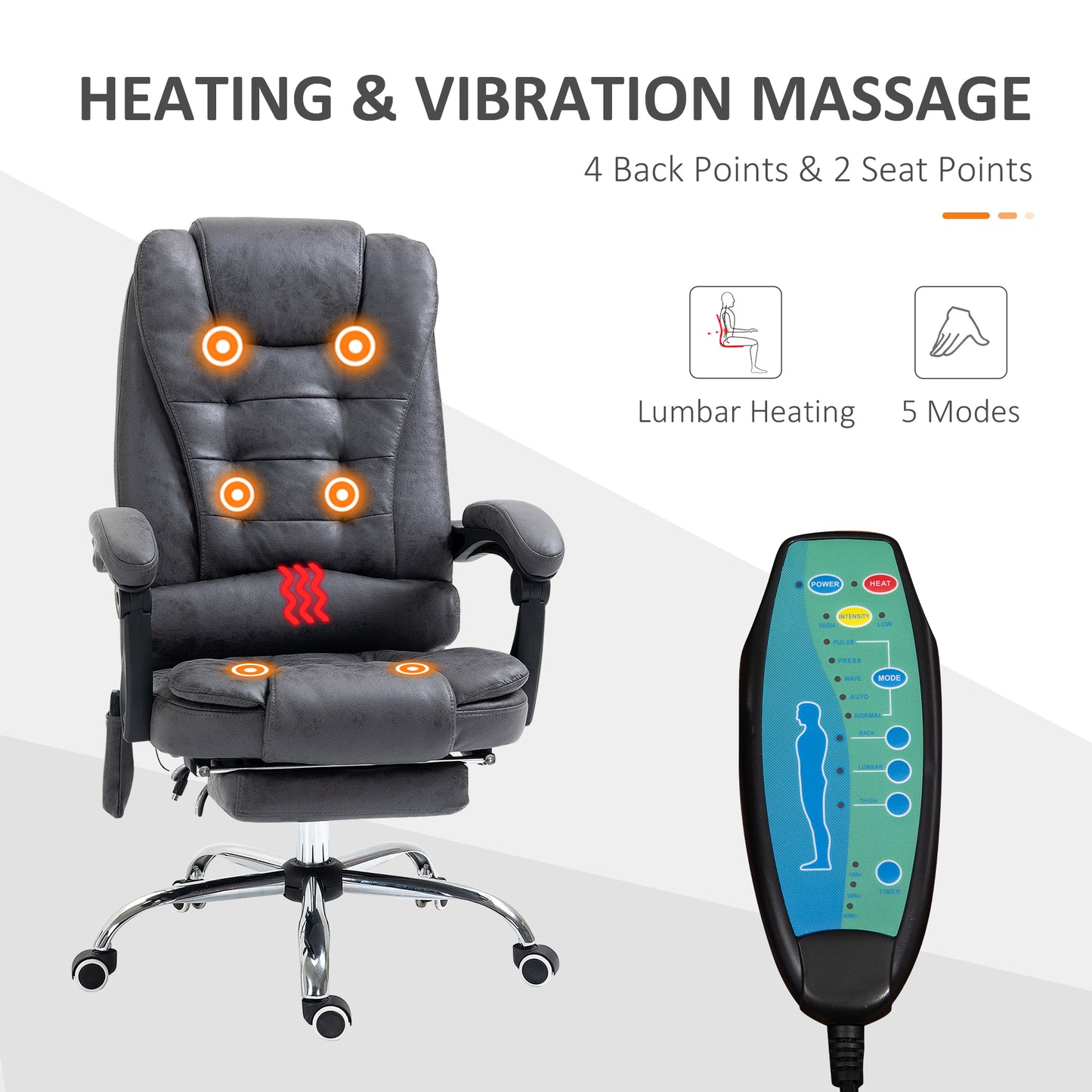Heated 6 Points Vibration Massage Executive Office Chair Adjustable Swivel Ergonomic High Back Desk Chair Recliner with Footr
