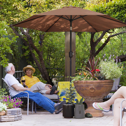 2.6 m Garden Parasol Umbrella with Aluminium Pole, Outdoor Patio Umbrella with Tilt and Crank, Vent, Coffee