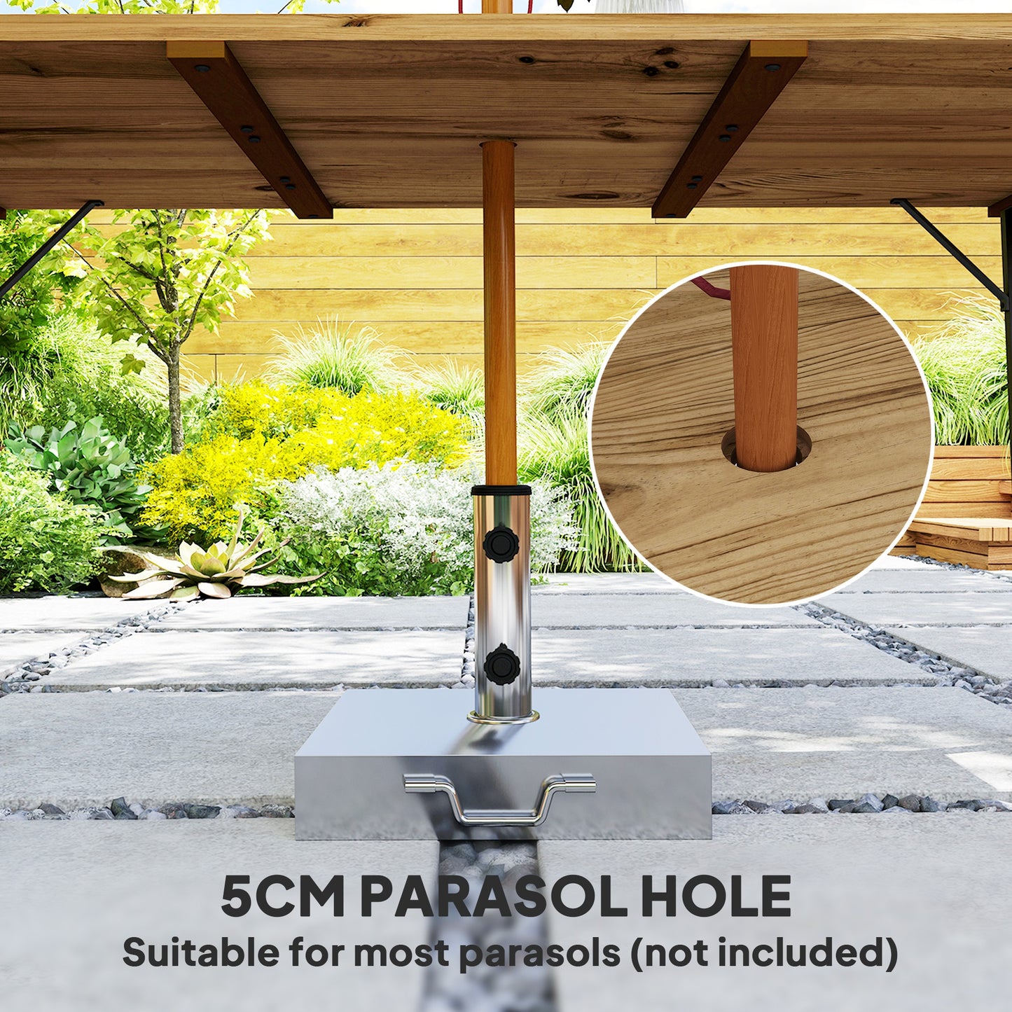 6 Seater Wooden Garden Dining Table, 175 x 80 cm Rectangular Outdoor Dining Table with 5cm Parasol Hole and Slatted Top