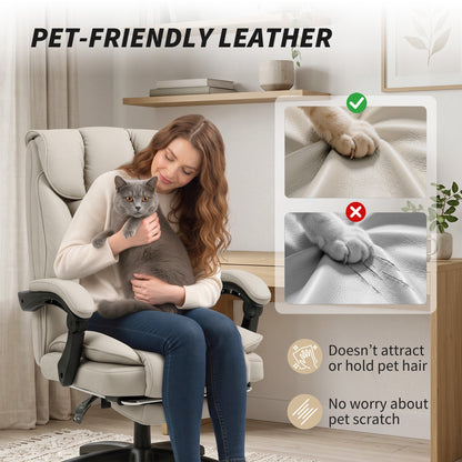 Pet-Friendly Faux Leather Computer Desk Chair, Executive Office Chair with Footrest and Double-Layer Padding, Khaki