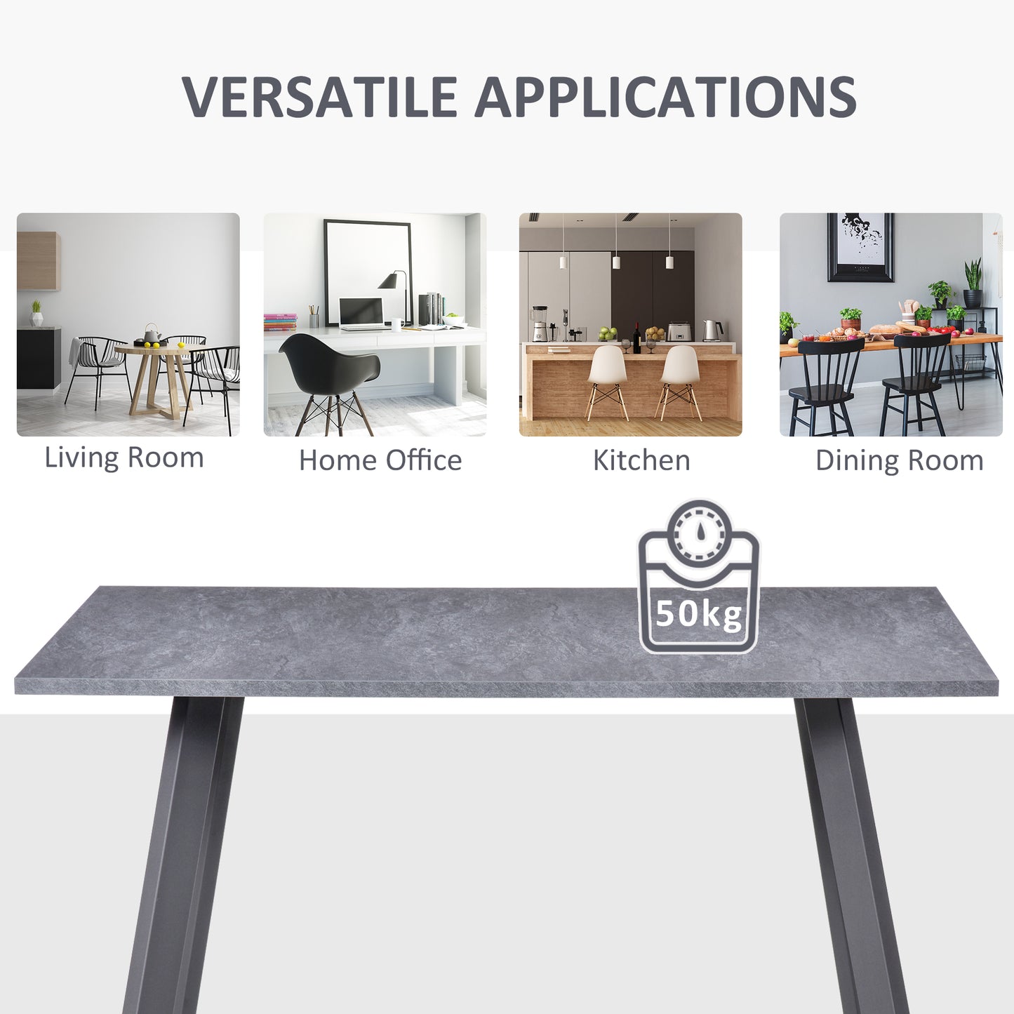 Dining Table, Contemporary Rectangle Kitchen Table with Metal Legs and Spacious Tabletop for Dining Room, Living Room