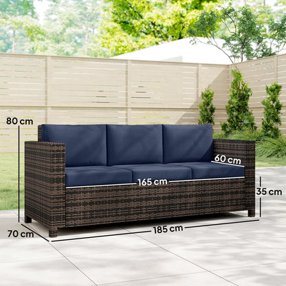 3-Seater Weather Resistant Outdoor Garden Rattan Sofa Dark Blue
