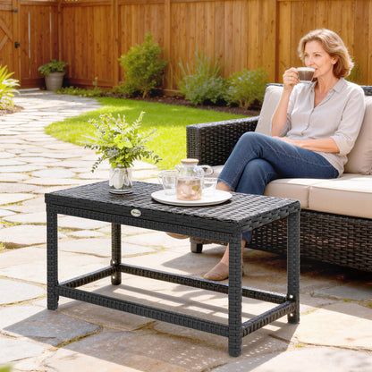 Outdoor Coffee Table Side Table with Rectangular Frame for Patio, Balcony, Black