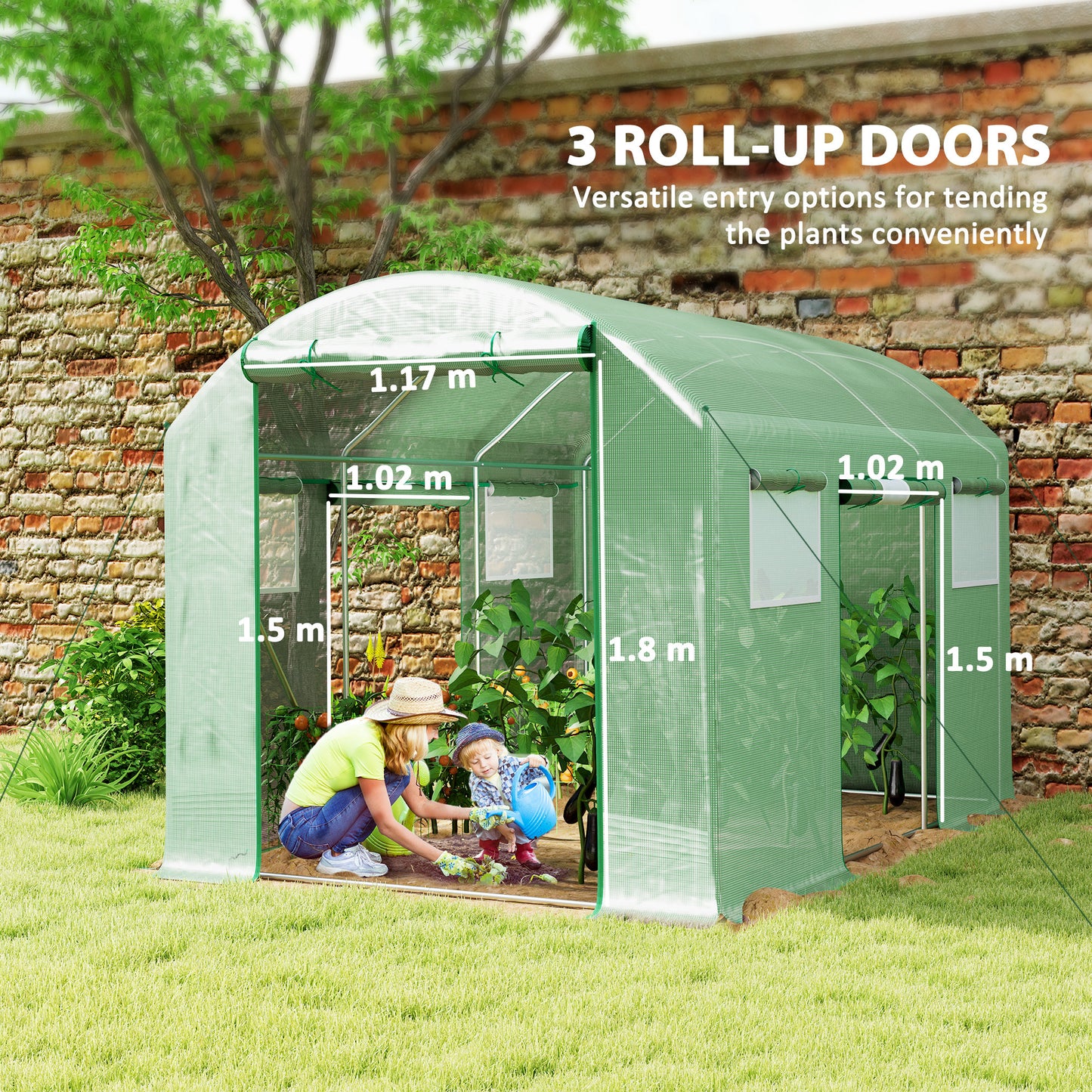9.8 x 6.6ft Walk-In Polytunnel Greenhouse - Green