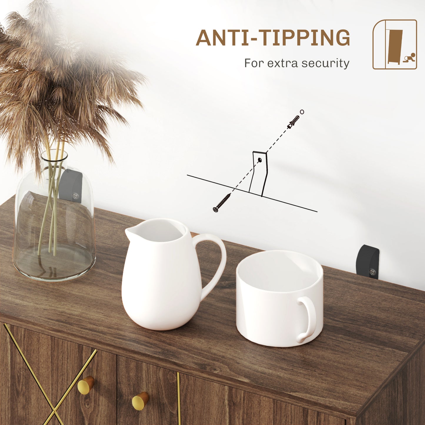 Sideboard Storage Cabinet with Golden Lines, Modern Luxury Living Room Cabinet with Adjustable Shelf, Steel Harpin Legs