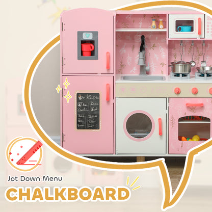 Play Kitchen, Kids Kitchen Set with Lights and Sounds, Double Stoves, Ice Maker, Chalkboard for 3+ Years, Pink