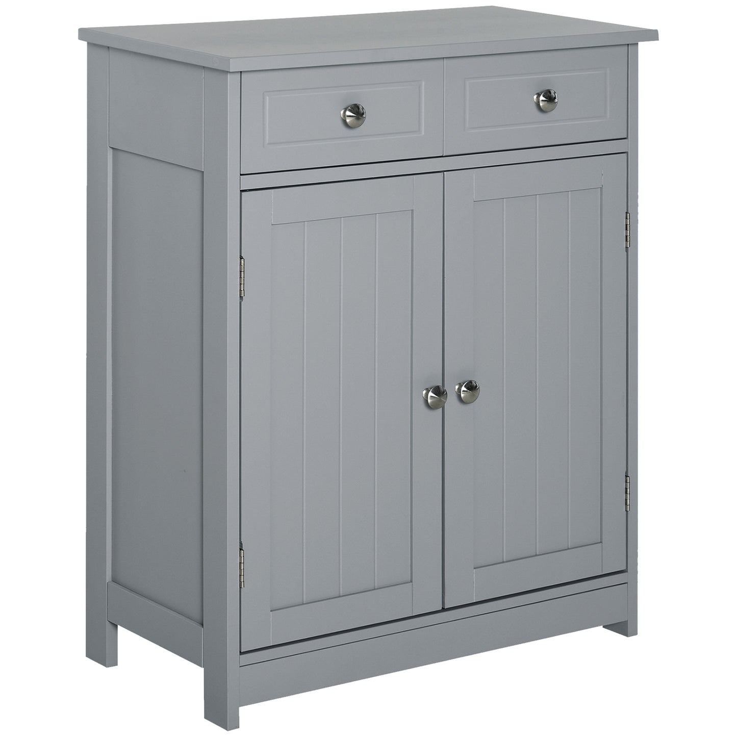 75x60cm Freestanding Bathroom Storage Cabinet Unit w/ 2 Drawers Cupboard Adjustable Shelf Metal Handles Traditional Style Gre