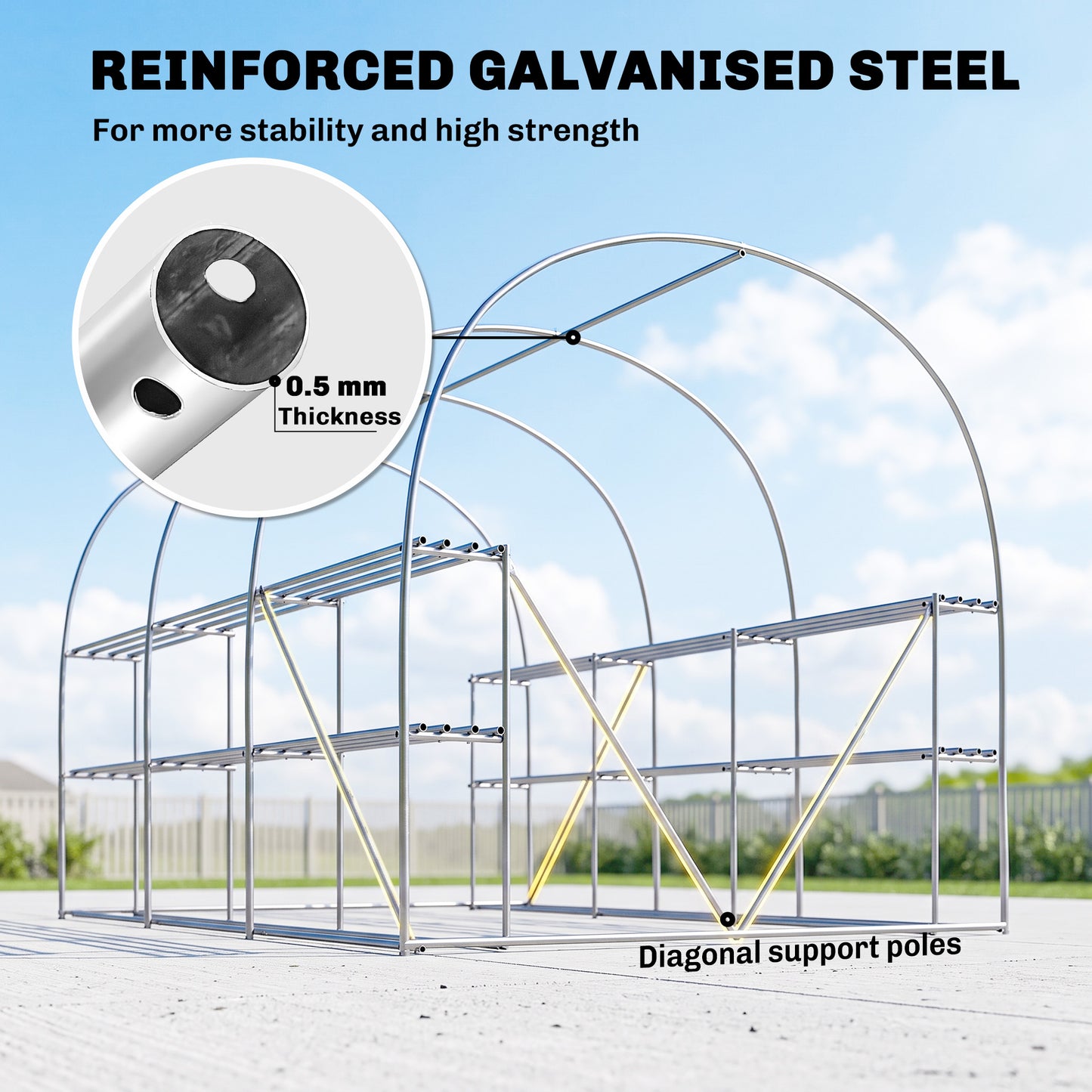 Walk-in Greenhouse with Shelves, Polytunnel Greenhouse with Roll-Up Door, 6 Mesh Windows,198 x 275 x 191 cm, Green