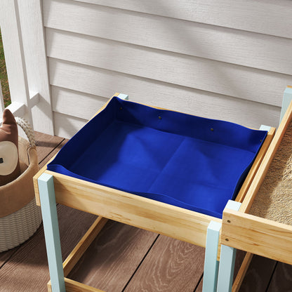 2 PCS Wooden Outdoor Sand and Water Play Tables with Bottom Liner for Kids Aged 3-8 Years Old, Natural Wood Finish