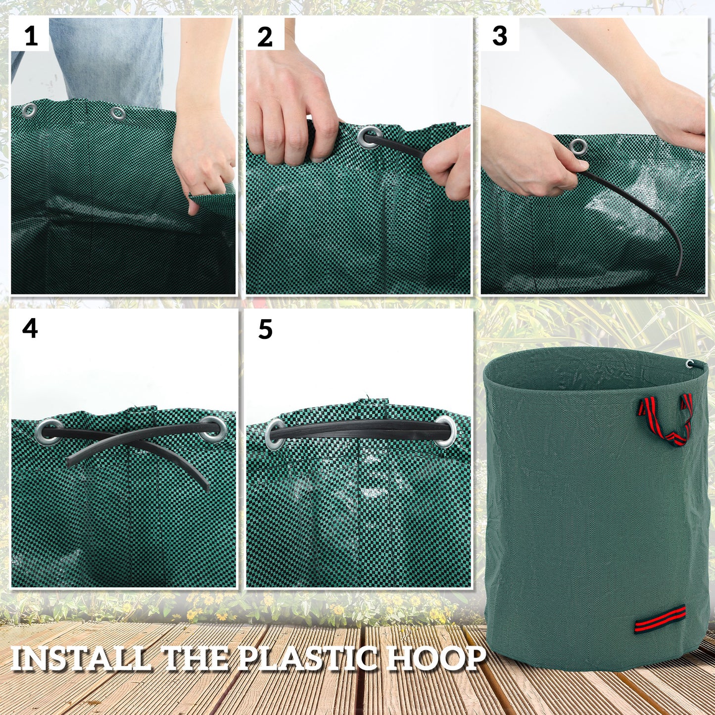Garden Waste Bags, 300L x 3 Heavy Duty Garden Bags, Foldable and Reusable Waste Sacks with Handles for Loading Leaf, Trash