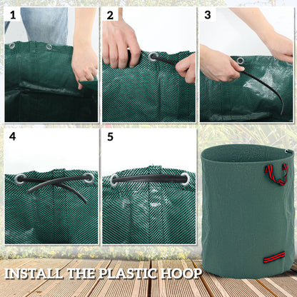 Garden Waste Bags, 300L x 3 Heavy Duty Garden Bags, Foldable and Reusable Waste Sacks with Handles for Loading Leaf, Trash