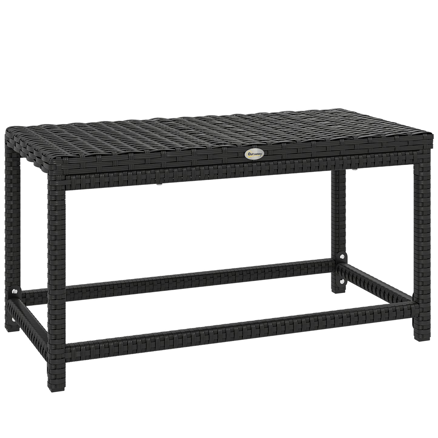 Outdoor Coffee Table Side Table with Rectangular Frame for Patio, Balcony, Black