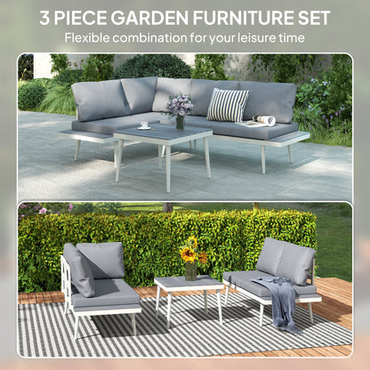 3 Piece Garden Furniture Set with 5-Level Adjustable Lounger, L Shaped Garden Corner Sofa with Cushions, Mesh Seat