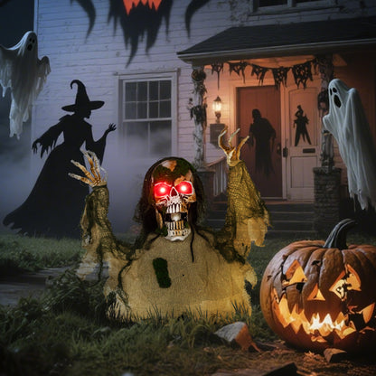 Halloween Animated Skeleton with Glowing LED Eyes, Half-Body Scary Halloween Decorations, Battery Operated