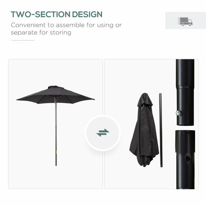 2m Garden Parasol Umbrella, Outdoor Sun Shade with 6 Sturdy Ribs for Balcony, Bench, Garden, Black
