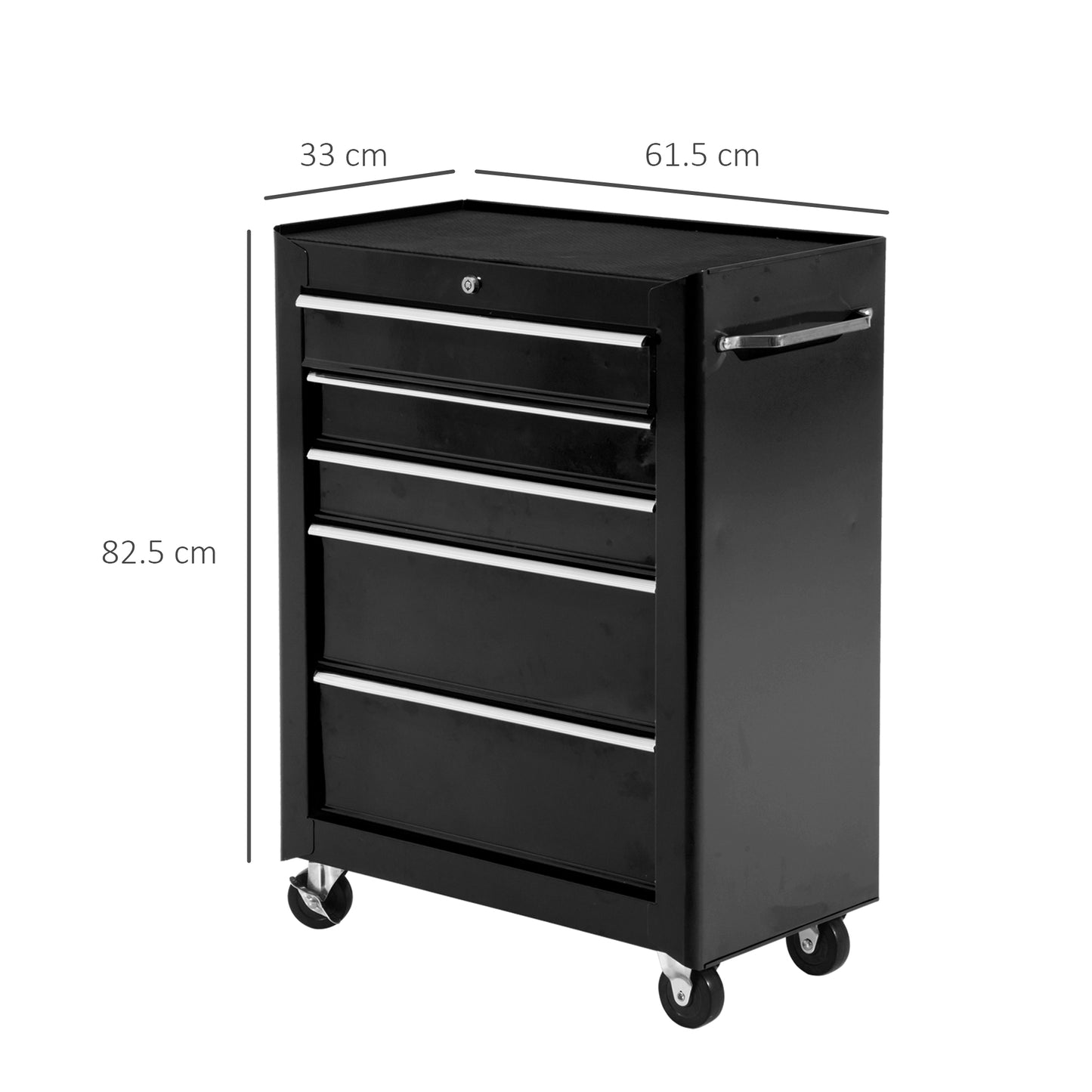 5-Drawer Tool Box on Wheels, Lockable Tool Storage Cabinet with EVA Pat, Black