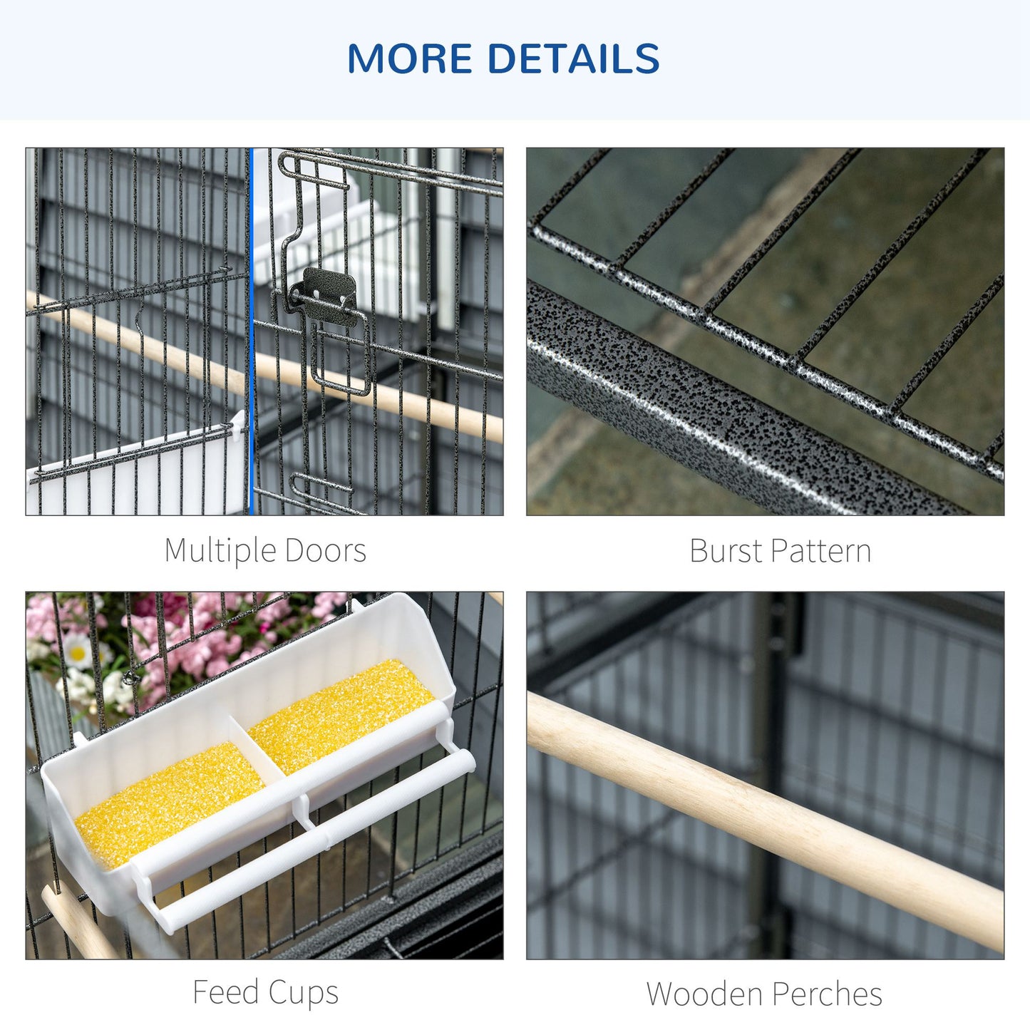 Large Bird Cage Budgie Cage for Finch Canaries Parakeet with Rolling Stand, Slide-out Tray, Storage Shelf, Food Containers