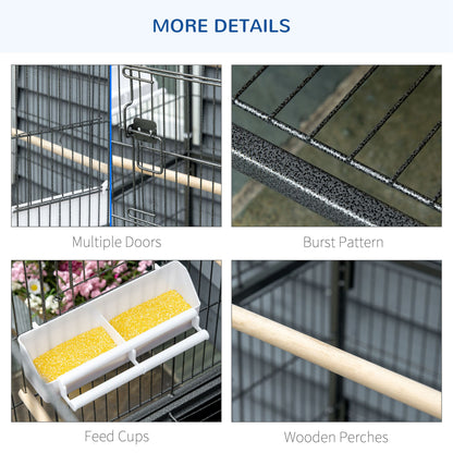 Large Bird Cage Budgie Cage for Finch Canaries Parakeet with Rolling Stand, Slide-out Tray, Storage Shelf, Food Containers