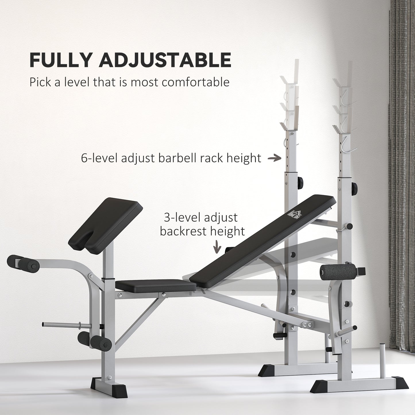 Adjustable Weight Bench with Squat Rack, Heavy Duty Bench Press Rack with Preacher Curl Pad, Leg Developer, Barbell Rack