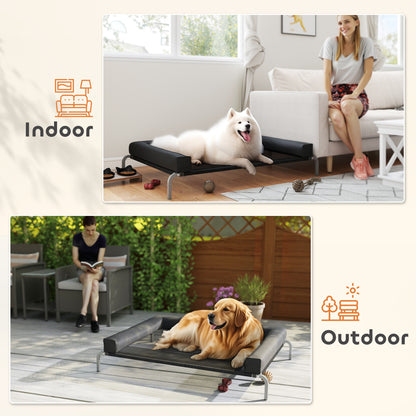 Elevated Dog Bed with Removable Bolsters, Raised Dog Bed for Large Breeds, Portable Indoor & Outdoor Pet Cots, Black