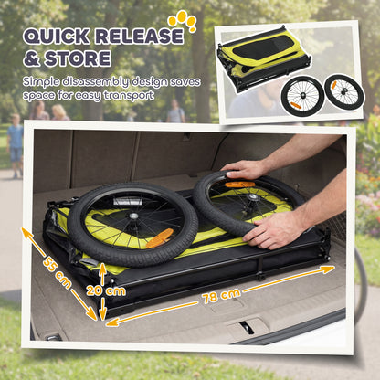 Dog Bike Trailer with Flip-Down Ramp Tailgate, Quick Release Frame, Universal Bicycle Coupler, Reflectors, Yellow