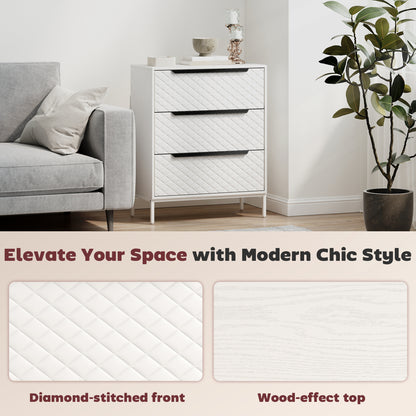 Chest of Drawers, Dresser with 3 Fabric Drawers and Aluminium Handles - White