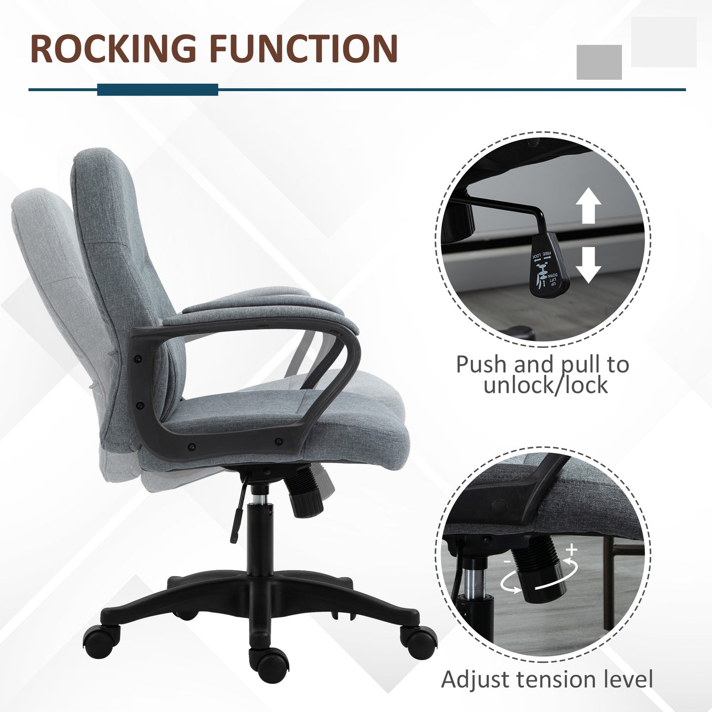 Office Chair, Fabric Desk Chair Mid Back Work Study Chair with Massage Lumbar Support, Adjustable Height and Swivel Wheels