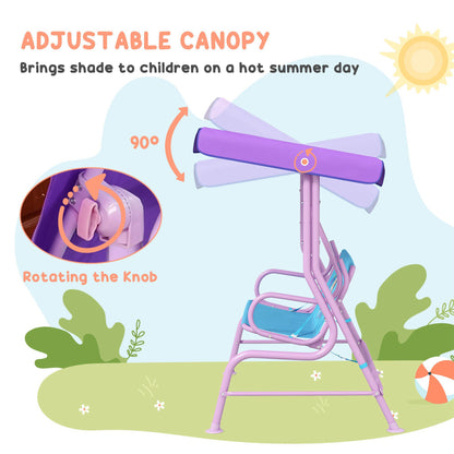 Two Seater Kids Garden Swing, Fairy Themed kids Swing Chair with Adjustable Canopy, Safety Belts for Outdoor Use