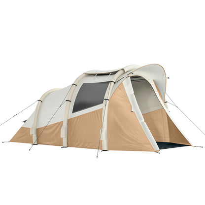Inflatable Camping Tent w/ Air Pump, Easy Setup 2-3 Person Blow Up Tent, Khaki