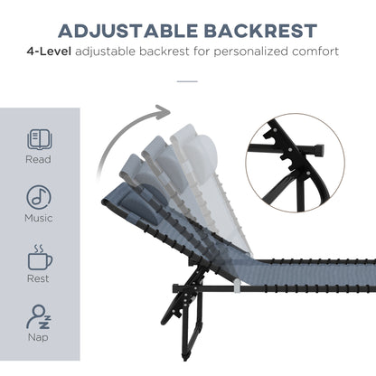 Foldable Sun Lounger, Outdoor 4 Level Adjustable Backrest Reclining Chaise Chair, Steel Frame Recliner Chair for Camping