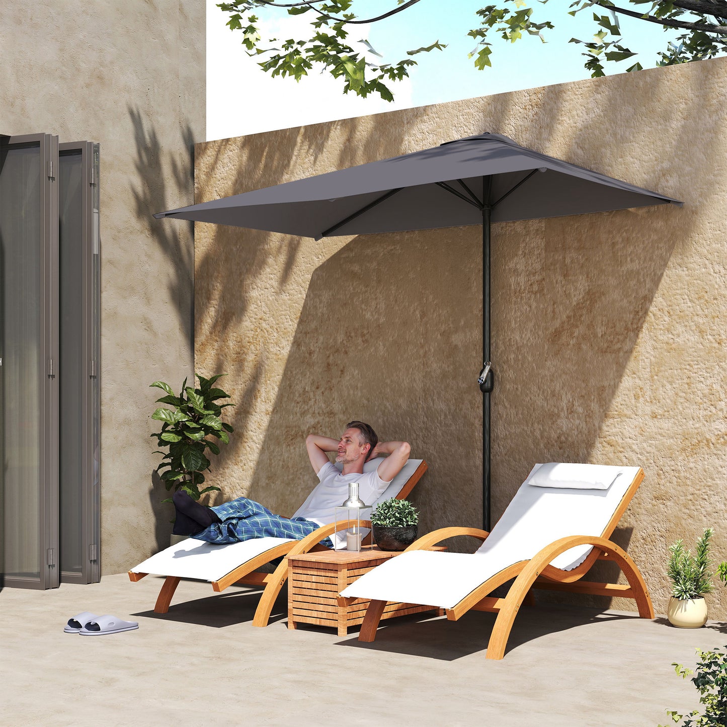 Balcony Half Parasol Semi Round Umbrella Patio Crank Handle (2.3 m, Grey)- NO BASE INCLUDED
