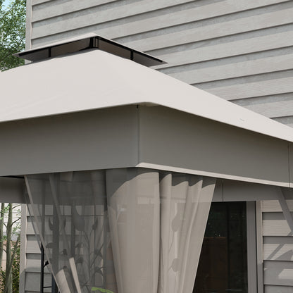3 x 3m Steel Frame Double Roof Garden Gazebo - Light Grey