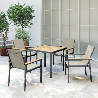 Five-Piece Metal Dining Set, with Glass-Top Table - Khaki