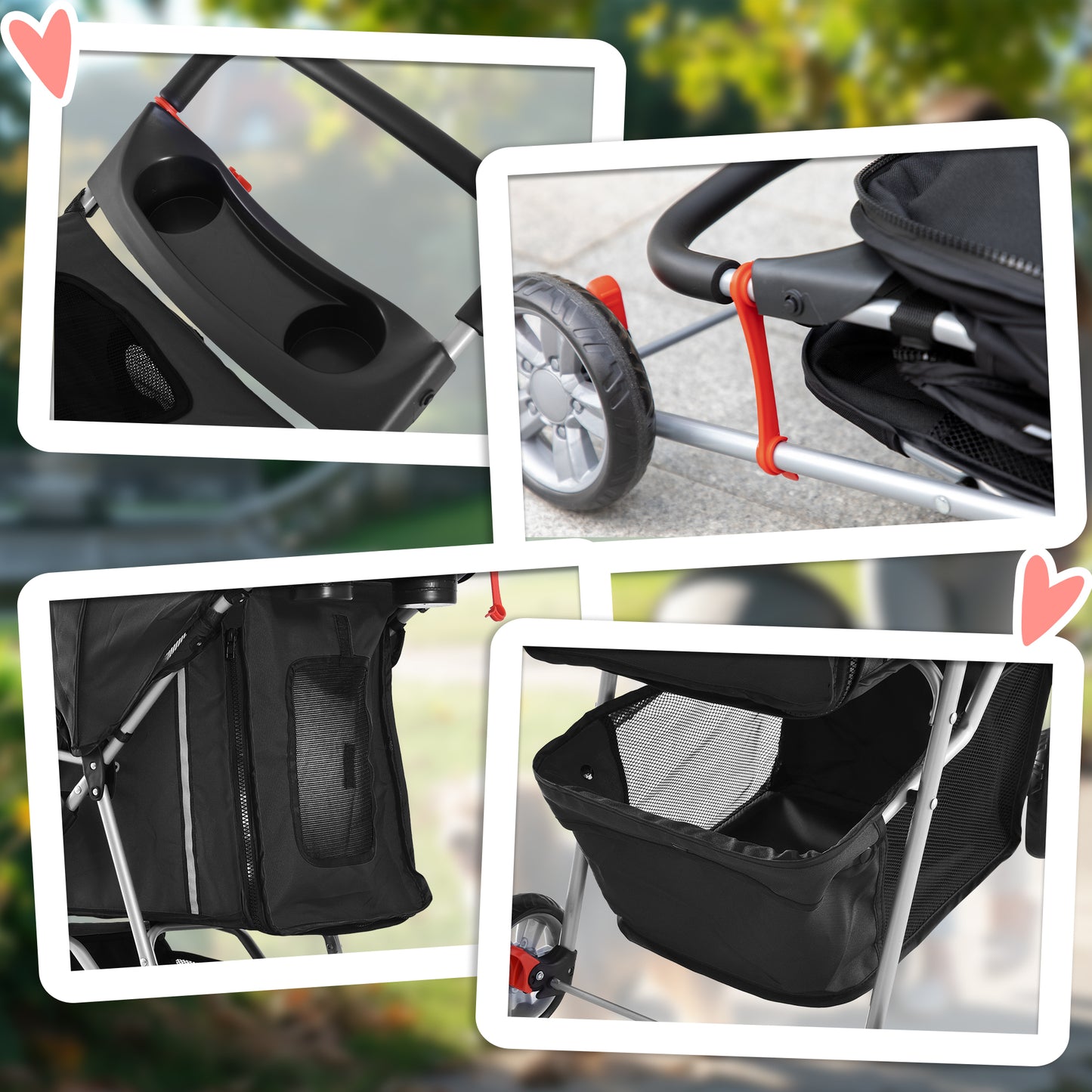 3 Wheel Pet Stroller for Small and Miniature Dogs, Black