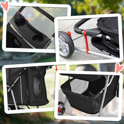 3 Wheel Pet Stroller for Small and Miniature Dogs, Black