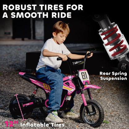 Kids Electric Motorbike, 24V Ride On Motorcycle with 3 Speeds and Rear Suspension, Dirt Bike for 8-12 Years Old, Pink