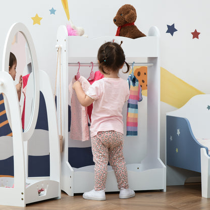 Kids Clothes Rail Wooden Hanging Rack with Storage Shelves Children Garment Freestanding Wardrobe for 3-8 Years Toddler