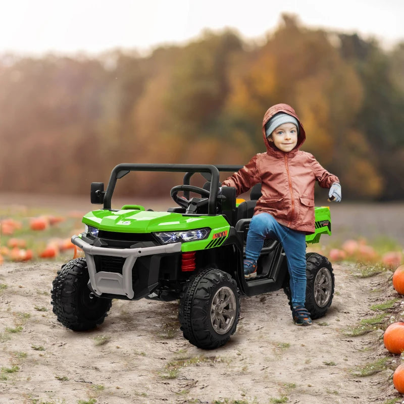 12V - 2 Seater Kids Electric Ride-On Car with Electric Bucket, Remote Control - Green