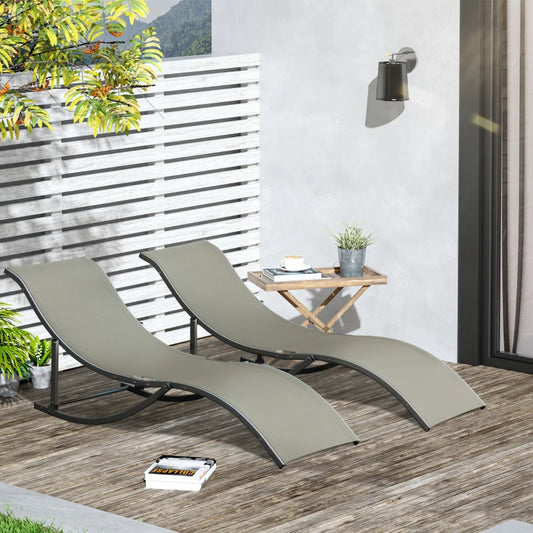 Set of 2 - Foldable S-Shaped Sun Lounger Set - Khaki