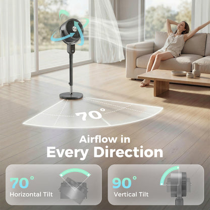 20 dB Silent Standing Fan for Bedroom, 42" Pedestal Fan with Remote, 90° Oscillating, 8 Speeds, Remote Control, Grey