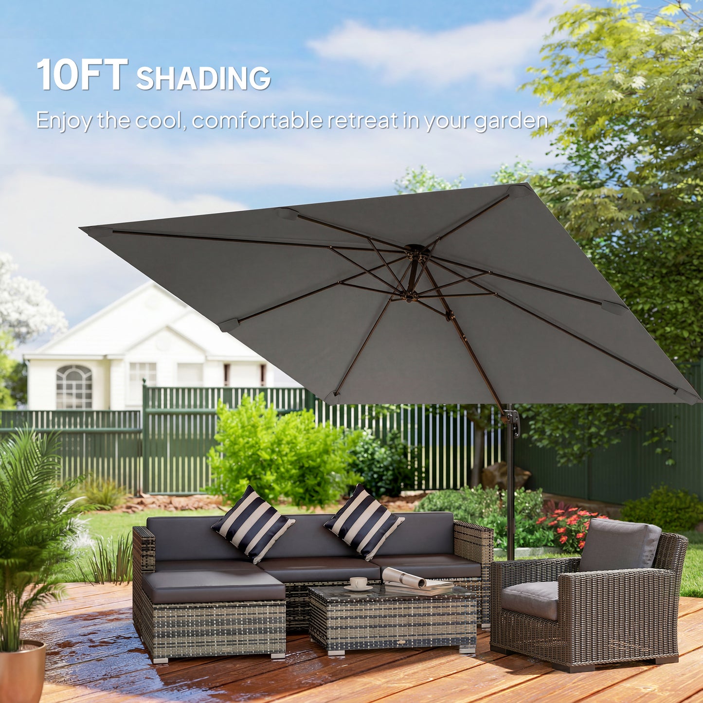 3 x 3 m Cantilever Parasol, Square Patio Umbrella with Crank Handle, Cross Base, Tilt, 360° Rotation, Dark Grey