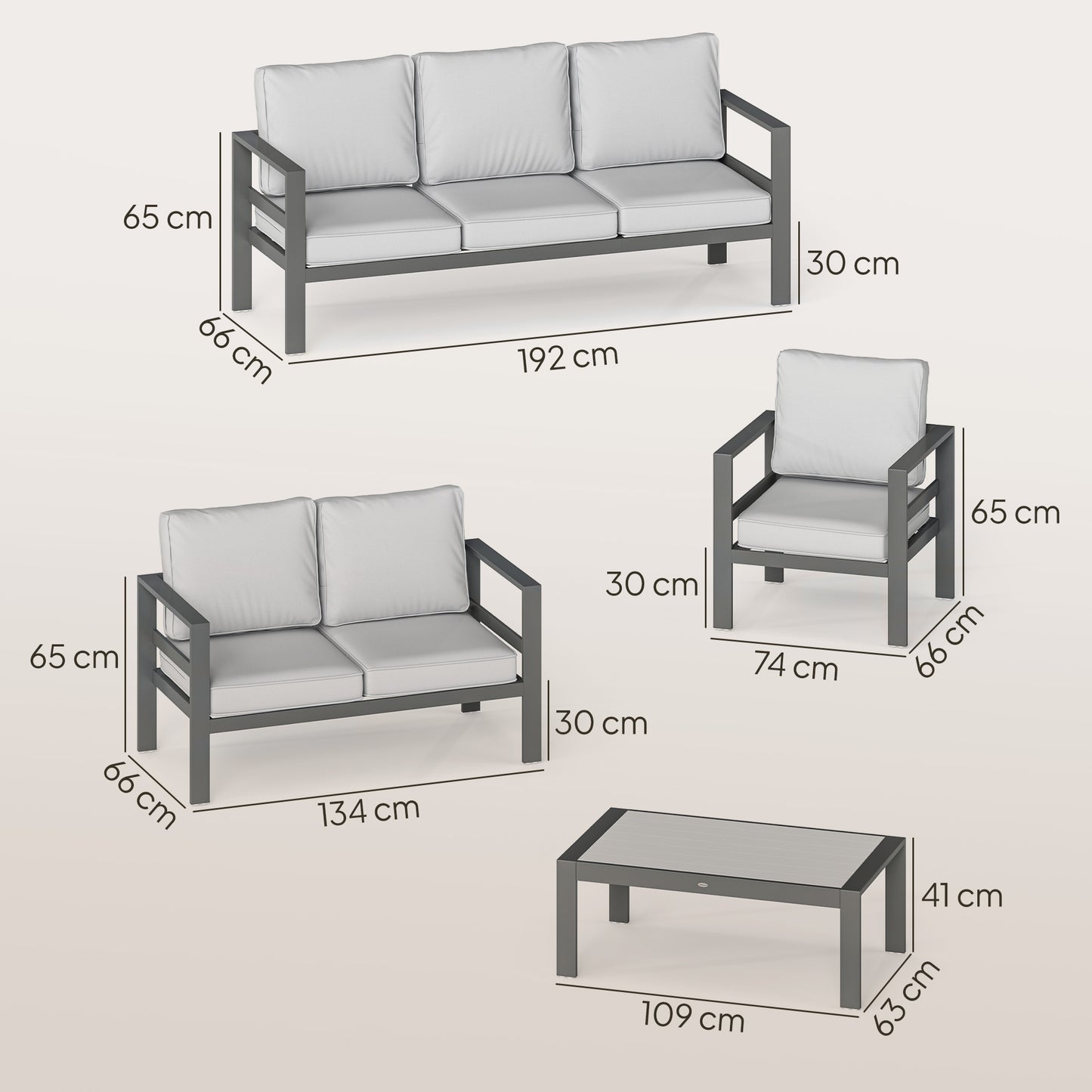 5 Pieces Aluminium Garden Furniture Set with Olefin Cushions, Extra Deep Outdoor Garden Sofa Set, Dark Grey