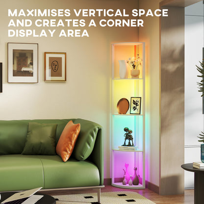 RGB LED Floor Lamp with Shelves, 4-Tier Dimmable Standing Lamp with Remote Control, Oak